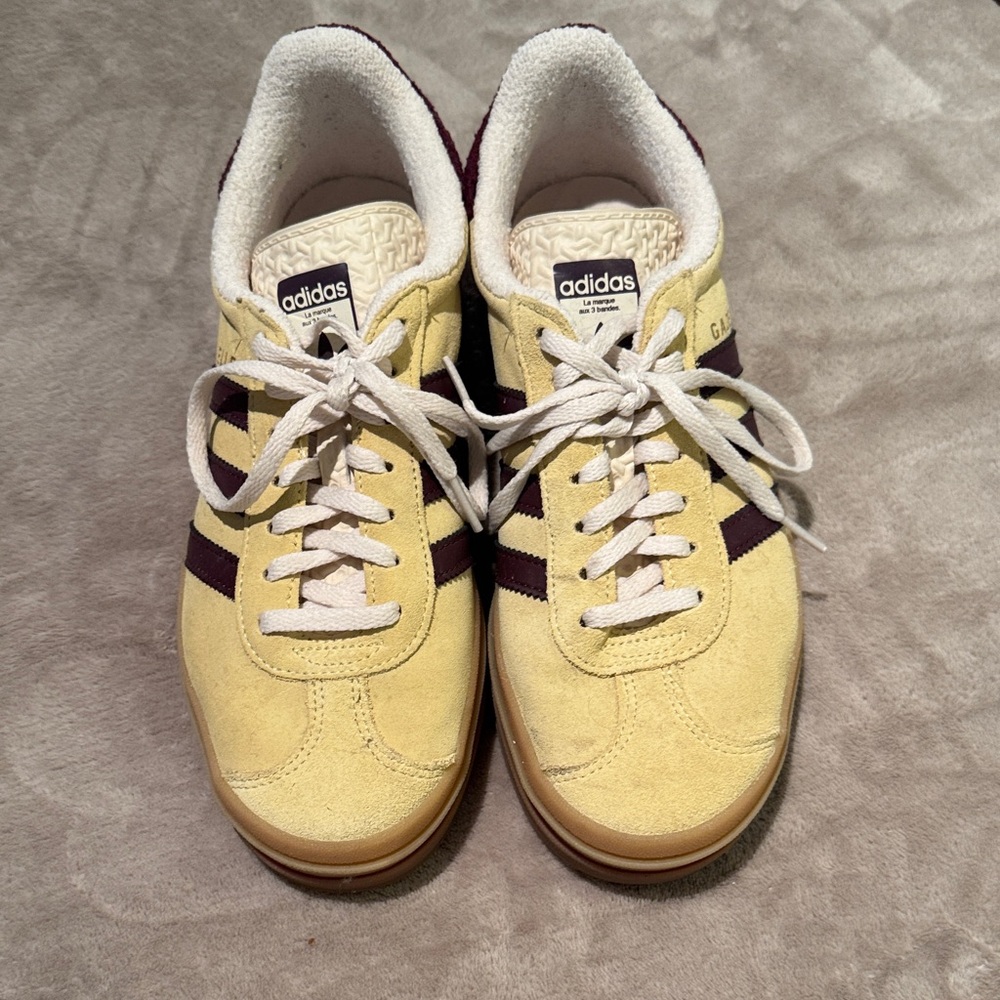 Adidas Women's Vibrant Yellow and Burgundy Sneakers - Picture 2 of 4